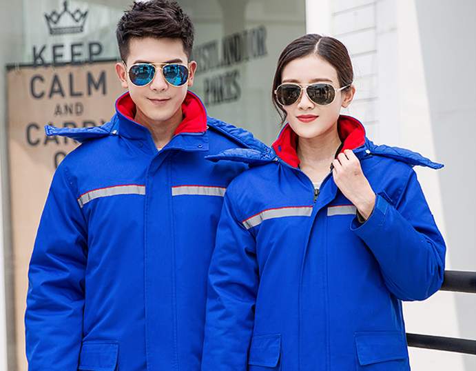 羽絨工作服定制 男女款藍色羽絨工作服